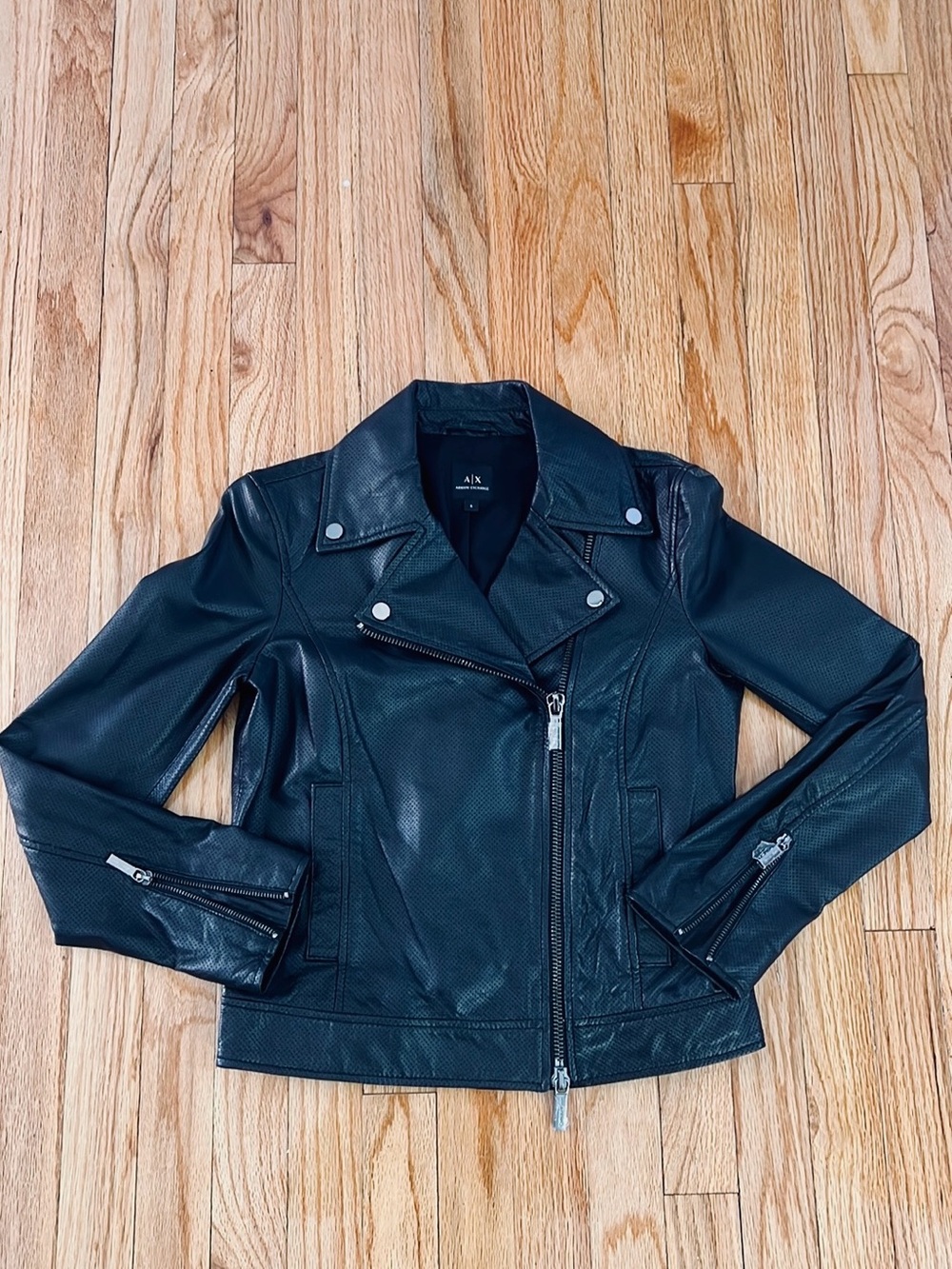 Armani exchange black 100% sheep Leather Jacket womens size small